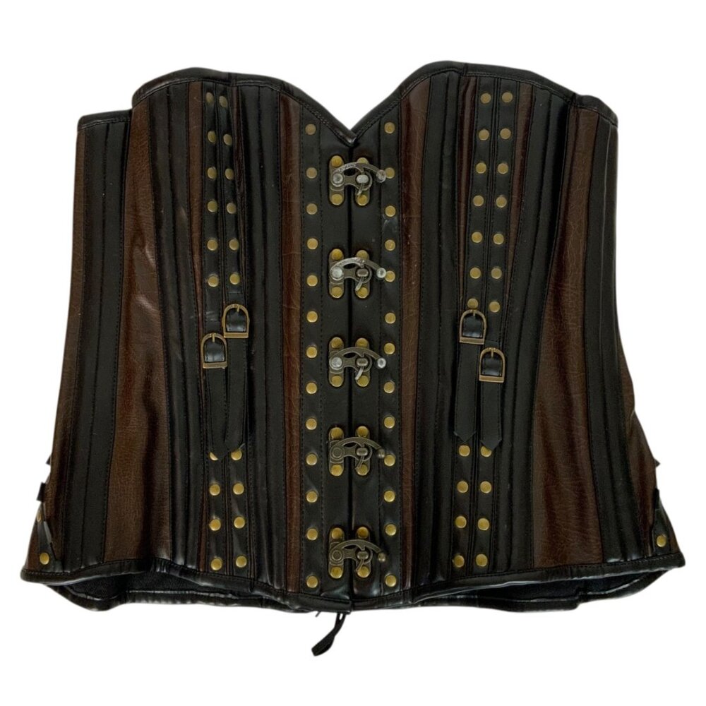 Top Drawer By Daisy Steel Boned Corset with Rivets XXL Black Brown Faux Leather